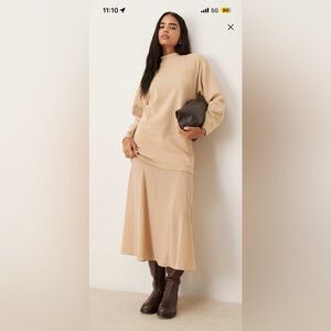 ASOS Midi Beige Mixed Media Sweater Slip Dress NWT Size L